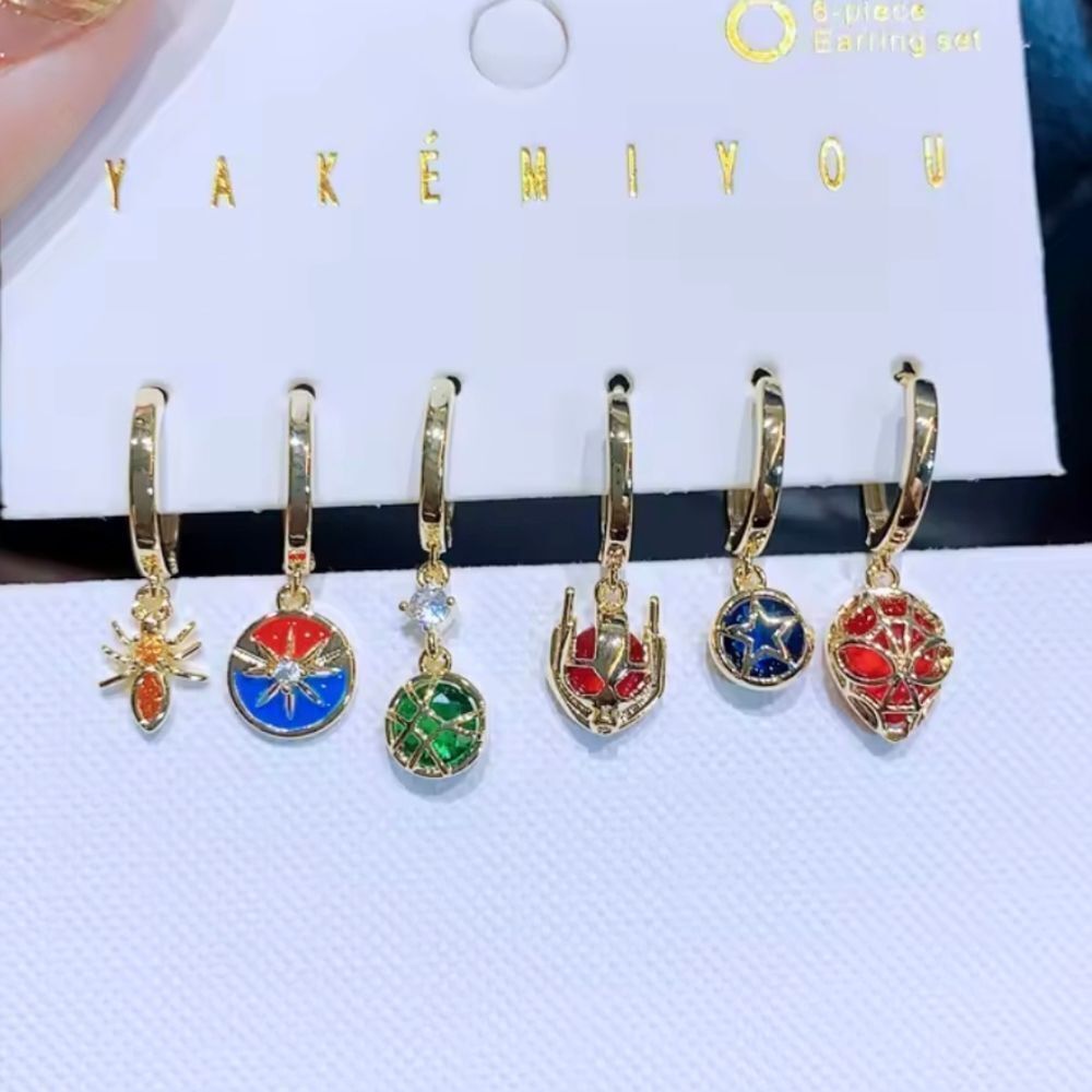 Marvel Avengers Spiderman 14K Gold Plated Gemstone Mismatch Huggie Hoop Earring